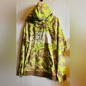 The North Face Brown Hoodie with Neon Yellow Leaf Print size small